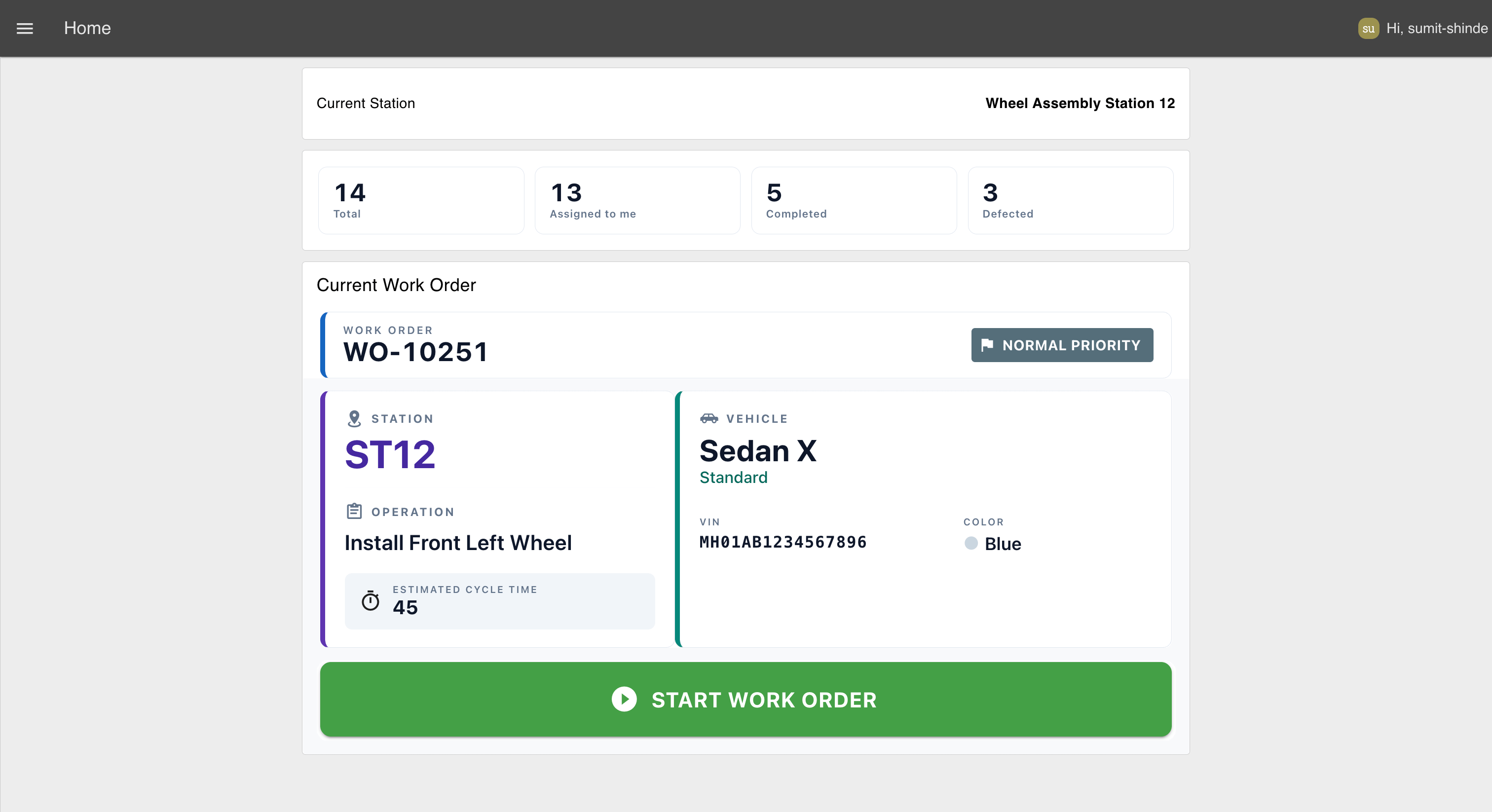 Placeholder: Current Work Order Card rendered on the Home page